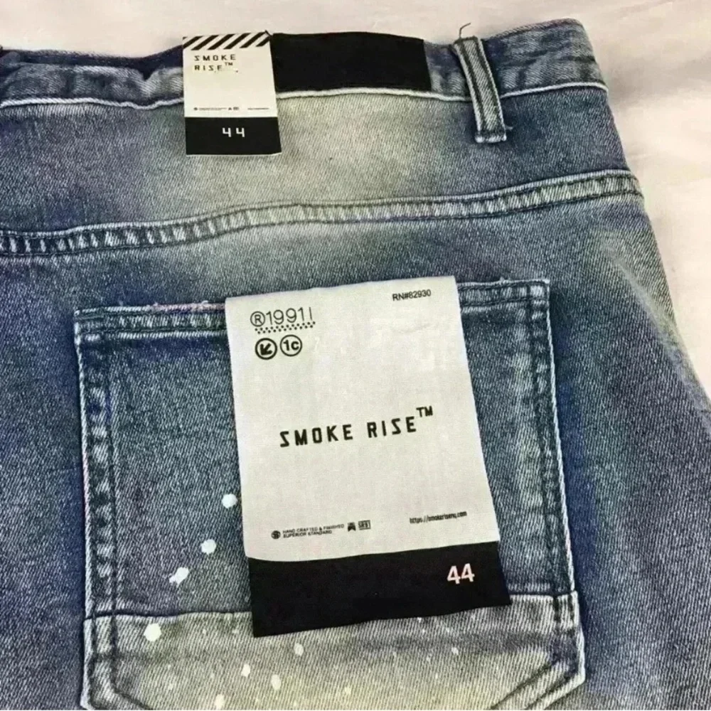 Smoke Rise Blue Jean Shorts Cut Off Destroyed Paint Splatter Embroidered Mens 44